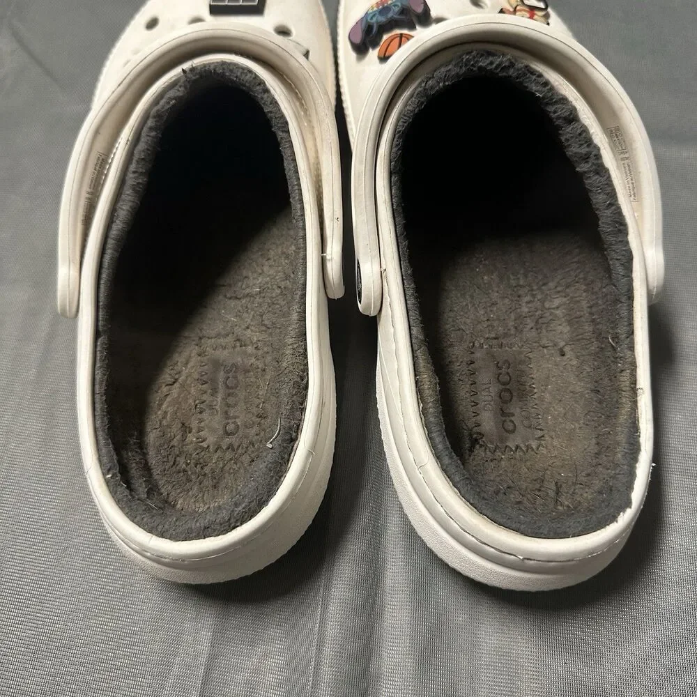 Crocs Clogs Mens 10 Classic Lined Shoes White Faux Fur 203591 Winter Slip On